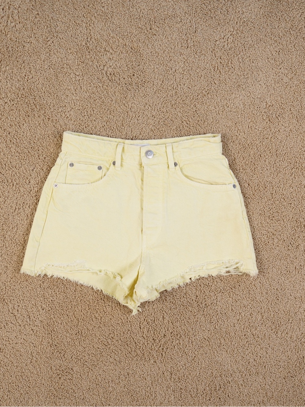 Zara Pale Yellow High-Waist Denim Shorts
